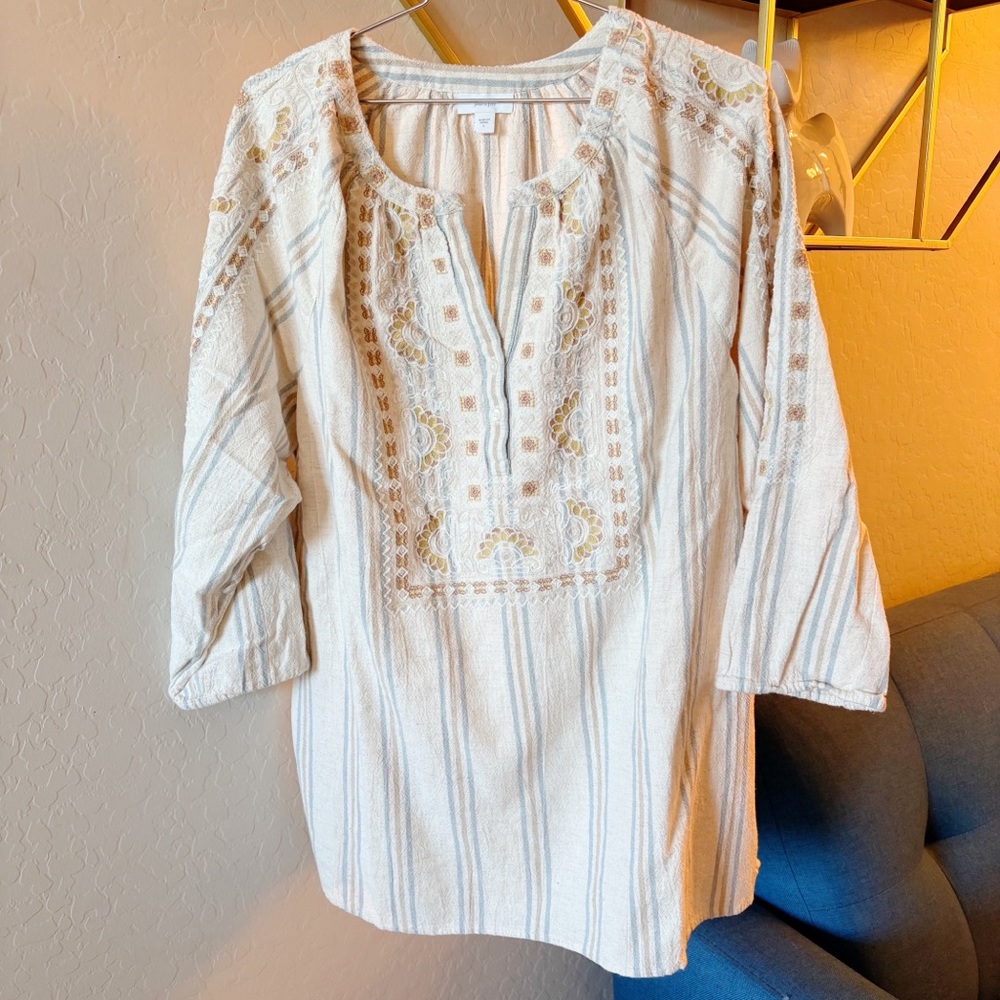 Pure Jill linen blend Embroidered boho Blouse women’s size large L